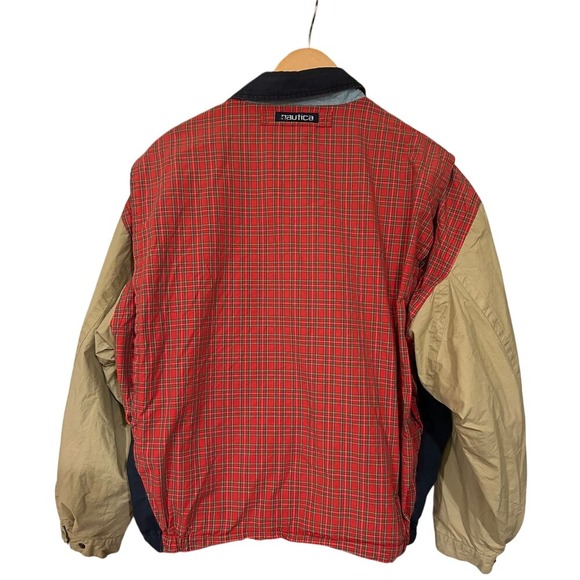 Classic Prep VTG 90s Nautica Mens Jacket Size L Red Plaid Blue Logo Windbreaker‎ - Picture 3 of 4